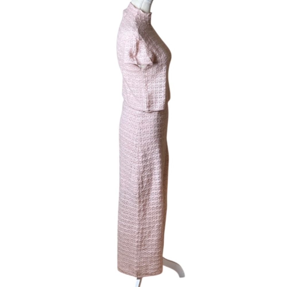 House of Harlow 1960 Crochet Knit Maxi Skirt Set - 2 Pieces Soft Pink Size S - Picture 3 of 15
